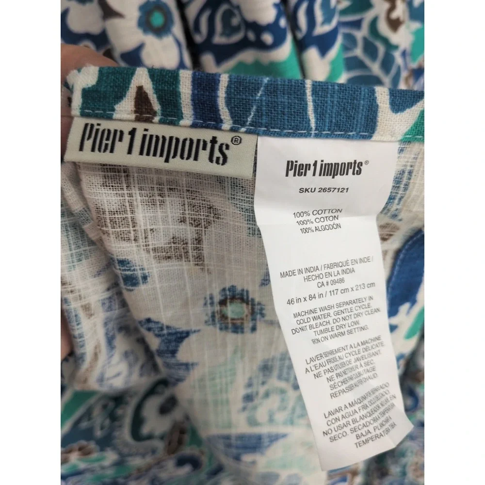 Pier 1 Imports Curtain Blue Green Paisley Floral 46x84 set of 2, 100% Cotton Rod